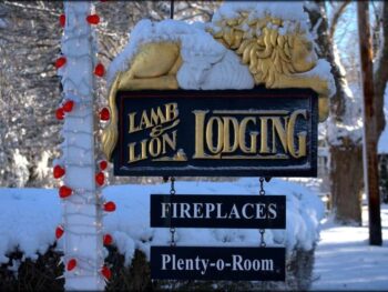 Inn lamb and Lion sign in winter