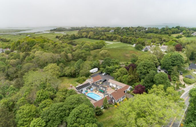 A birds eye photo of the Lamb and Lion Inn